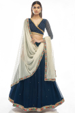 Navy Blue Georgette Embroidered Lehenga for Wedding & Party