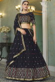 Resham Work Party Wear Lehenga in Navy Blue Georgette