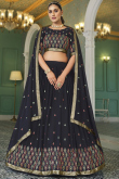 Resham Work Party Wear Lehenga in Navy Blue Georgette