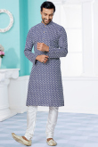 Navy Blue Georgette Embroidered Men Kurta Pajama
