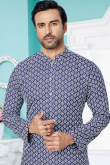 Navy Blue Georgette Embroidered Men Kurta Pajama