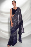 Party Wear Saree in Georgette Navy Blue for Wedding 