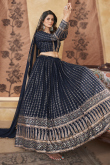 Navy Blue Georgette Foil Print Flared Style Lehenga For Sangeet 