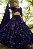 Navy Blue Georgette Lehenga with Sequins Work for Sangeet
