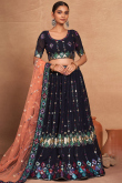 Navy Blue Georgette Sequin Embroidered Flared Style Lehenga