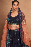Navy Blue Georgette Sequin Embroidered Flared Style Lehenga