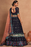 Navy Blue Georgette Sequin Embroidered Flared Style Lehenga