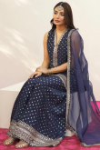 Navy Blue Georgette Sequins Embroidered Flared Style Lehenga