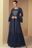 Navy Blue Georgette Dori Embroidered Palazzo Suit