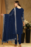 Navy Blue Georgette Zari Embroidered Straight Cut Suit