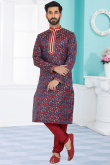Navy Blue Jacquard Embroidered Men Kurta Pajama