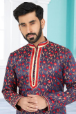 Navy Blue Jacquard Embroidered Men Kurta Pajama