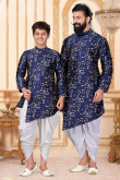 Navy Blue Jacquard Father Son Matching Sherwani