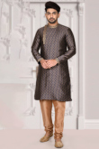 Navy Blue Jacquard Men Kurta With Churidar