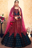 Navy Blue Satin Hand Embroidered Lehenga