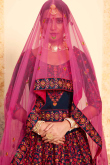 Navy Blue Satin Hand Embroidered Lehenga