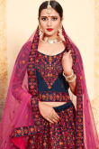 Navy Blue Satin Hand Embroidered Lehenga