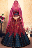 Navy Blue Satin Hand Embroidered Lehenga