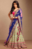 Navy Blue Net Lehenga With Raw Silk Choli