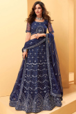 Navy Blue Net Designer Wedding Wear Lehenga 