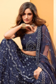 Navy Blue Net Designer Wedding Wear Lehenga 
