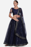 Net Navy Blue Thread Embroidered Lehenga for Party 