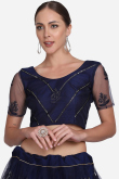 Net Navy Blue Thread Embroidered Lehenga for Party 