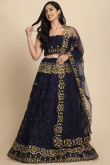 Net Lehenga with Zari Embroidery in Navy Blue for Wedding 