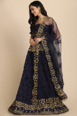 Net Lehenga with Zari Embroidery in Navy Blue for Wedding 