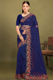 Navy Blue Net Embroidered Light Weight Saree 