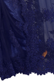 Wedding Wear Thread Embroidered Navy Blue Saree in Net