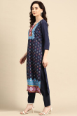 Navy Blue Poly Crepe Printed Kurti