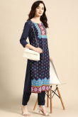 Navy Blue Poly Crepe Printed Kurti