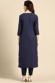 Navy Blue Poly Crepe Printed Kurti