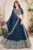Navy Blue Poly Georgette Embroidered Flared Style Lehenga 