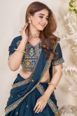 Navy Blue Poly Georgette Embroidered Flared Style Lehenga 