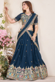 Navy Blue Poly Georgette Embroidered Flared Style Lehenga 