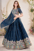 Navy Blue Poly Georgette Embroidered Flared Style Lehenga 