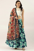 Navy Blue Printed Silk A Line Style Lehenga 