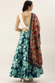 Navy Blue Printed Silk A Line Style Lehenga 