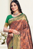 Navy Blue Printed Silk Broad Border Saree For Sangeet 