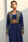 Navy Blue Raw Silk Dhoti Lehenga with Zardosi Work for Cocktail Parties