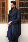 Navy Blue Raw Silk Embroidered Men's Kurta Pajama