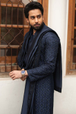 Navy Blue Raw Silk Embroidered Men's Kurta Pajama