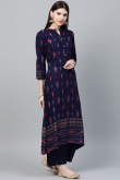 Navy Blue Rayon A-Line Printed Kurti