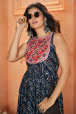 Navy Blue Rayon Bandhej Print Ready to Wear Casual Wear Kurti