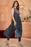Navy Blue Rayon Bandhej Print Ready to Wear Casual Wear Kurti