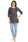 Navy Blue Rayon Printed Short Kurta For Women