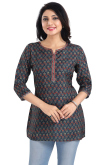 Navy Blue Rayon Printed Short Kurta For Women