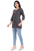 Navy Blue Rayon Printed Short Kurta For Women